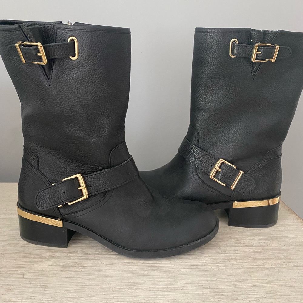 Vince Camuto Windy Leather Moto Boots, Black, size 8.5